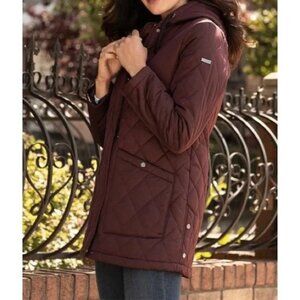 Weatherproof Womens XL Burgundy Quilted Hooded Jacket W/ Fleece Lining & Polyest